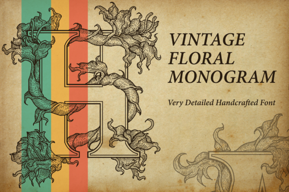 Vintage Floral Monogram Font for Editorial Design